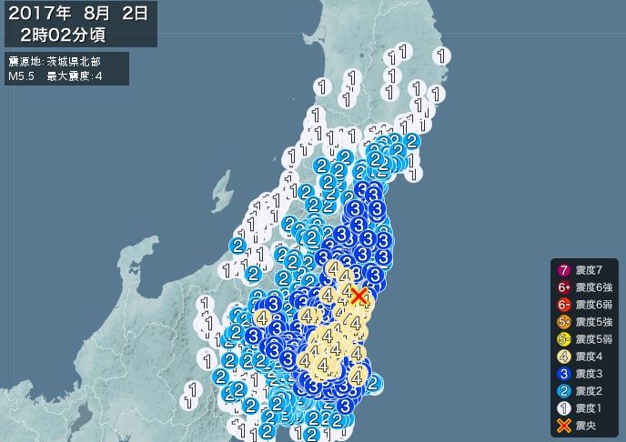 【災害情報】茨城県で朝方に2回の地震