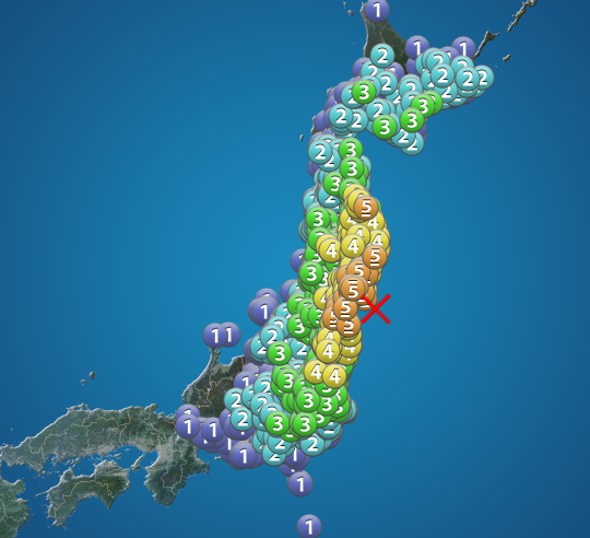 【地震】宮城県で震度5強 M6.8